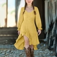 thumbnail image 1 of ATOGUTA Girls Fall Dress Long Sleeve Crew Neck Casual Holiday High Low Hem Dresses Size 5T-14, Yellow, 1 of 5