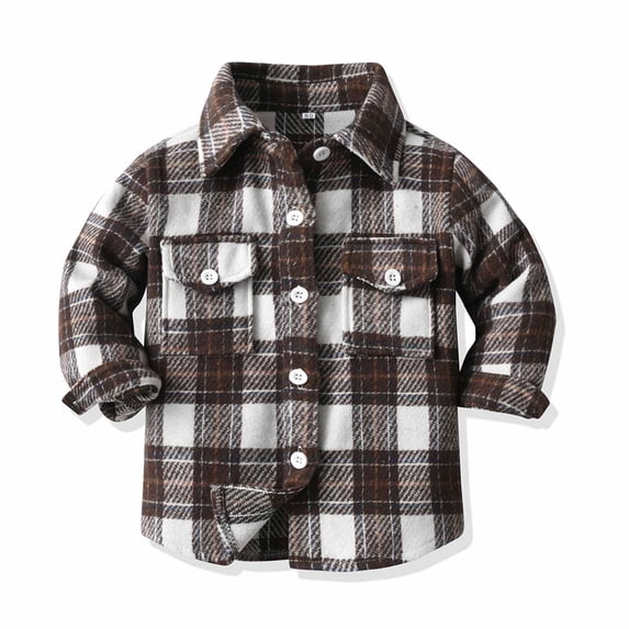ATOGUTA Girls Fall Jacket Button Down Flannel Thick Shirt Fall Winter Coat for Kid Coffee, Size 3M-10