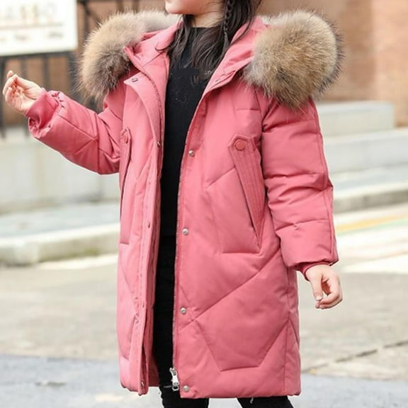 ATOGUTA Girls Faux-Fur Jacket Coat Hooded Thickened Warm Winter Snowsuit Coat Outerwear Pink, Size 6-16
