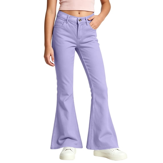 ATOGUTA Girls Flare Pants Kids School Uniform Bell Bottoms Stretch High Waist Dress Pants for Teen Purple