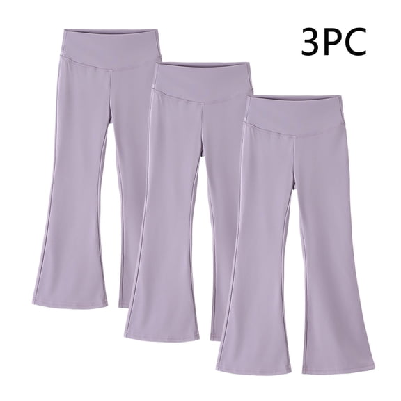 ATOGUTA Girls Flared Leggings High Waisted Yoga Pants Bootcut Dance Casual Pants Activewear Kids Bell Bottoms 3 Pack Size 3T-15, Purple