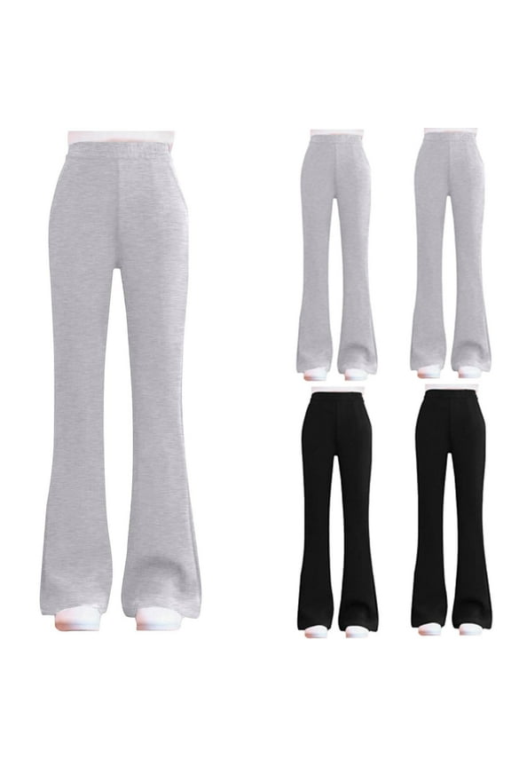 Girls Flared Pants Size 4T-15 High Waist Cute Preppy Clothes for Girls Uniform Pants Bell Bottom Pants Gray