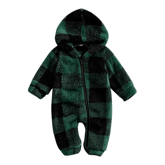ATOGUTA Girls' Fleece Hooded Jumpsuits & Rompers Winter Warm Fuzzy Romper Zip Up Long Sleeve One Piece Playsuit Army Green