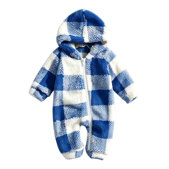 ATOGUTA Girls' Fleece Hooded Jumpsuits & Rompers Winter Warm Fuzzy Romper Zip Up Long Sleeve One Piece Playsuit Blue