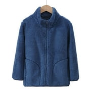 ATOGUTA Girls Fleece Jacket Fleece Coats Long Sleeve Full Zip Kids Jacket Blue, Size 3T-16