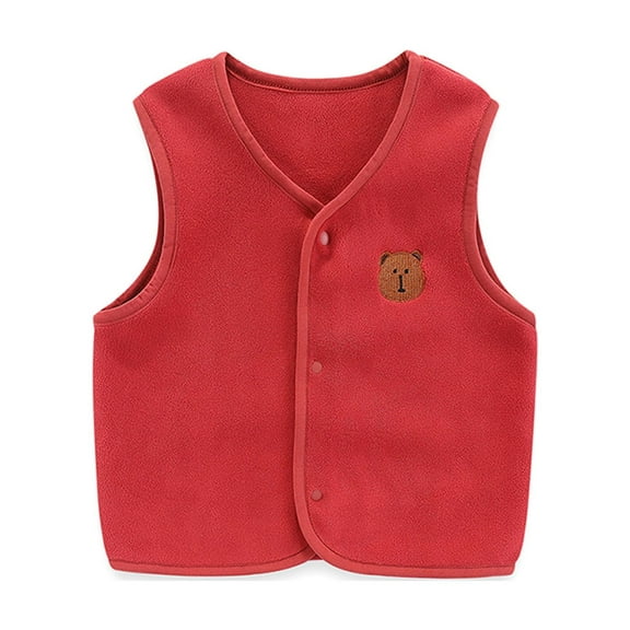 ATOGUTA Girls' Fleece Jackets & Coats Fleece Vest Jacket Button Up Warm Sleeveless Outwear Red, Size 6M-5T