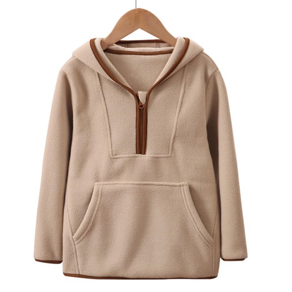 ATOGUTA Girls' Fleece Jackets & Coats Half Ziper Hoodies Long Sleeve Fleece Zip Up Pullover Sweatshirts Khaki, Size 3T-14
