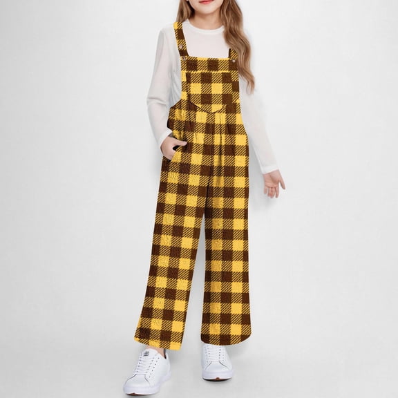 ATOGUTA Girls Fleece Jumpsuit Kids Fuzzy Overalls Warm Winter Loose Romper with Pockets Size 5T-14, Yellow