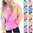 thumbnail image 1 of ATOGUTA Girls Fleece Lined Hoodie Size 5T-15 Thick Graphic Tie Dye Sweatshirt with Pocket Cute Pullovers Tops Yellow, 1 of 6