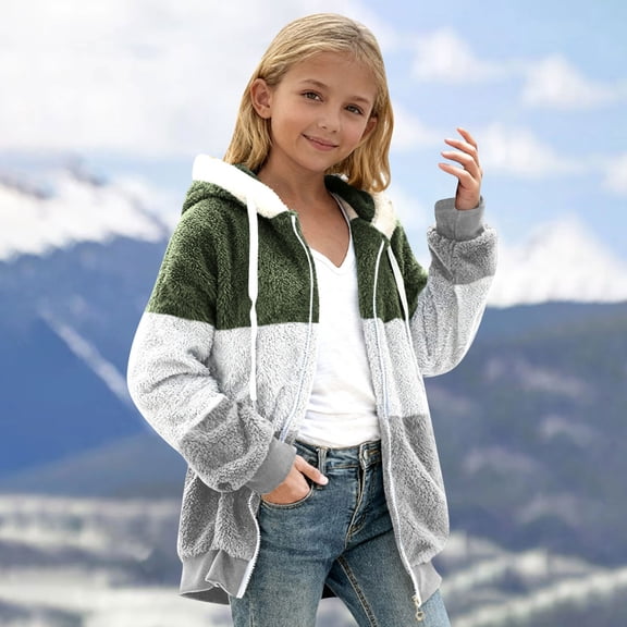 ATOGUTA Girls Fleece Warm Coat Kids Full Zip Lightweight Fall Winter Coat Outerwear with Pockets Size 5T-13 Army Green