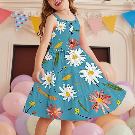 ATOGUTA Girls Flower Girl Dresses Sleeveless Tiered Midi Casual Sundress with Pockets Multicolor, Size 2-12 Years