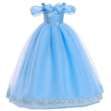 ATOGUTA Girls Formal Dress Lace Tulle Mesh Grils Summer Dress Flower Girls Party Dance Dress for Little Girls Light Blue, Size 5T-14