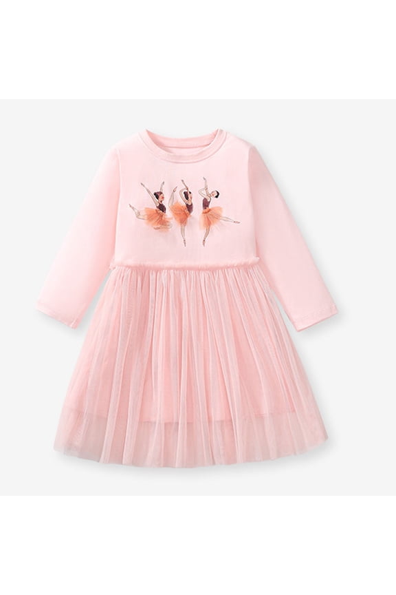 Girls Frilly Dresses Long Sleeve Birthday Holiday Wedding Party Princess Tulle Dress Size 2T-8, Pink