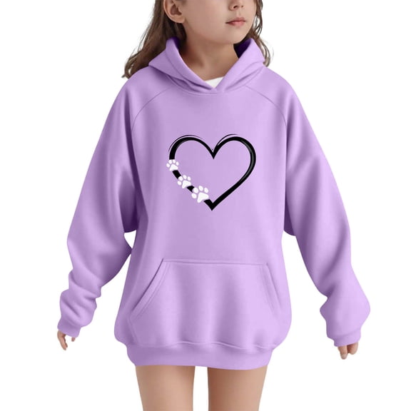 ATOGUTA Girls Graphic Sweatshirts Long Sleeve Pullover Top Hoodie Kids Fall Winter Sweatshirts Size 5T-15, Purple