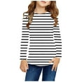 thumbnail image 1 of ATOGUTA Girls Graphic T Shirts Black Long Sleeve Shirts Soft Crewneck Long-Sleeve T-Shirts Striped Tees Size 3T-14, 1 of 5