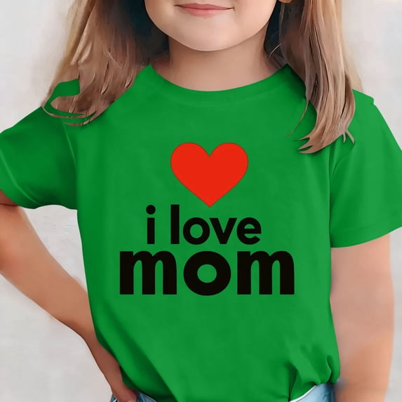 ATOGUTA Girls Gym Shirts Kids Happy Mother’s Day T-Shirt with I Love Mommy Graphic Green, Size 3T-15