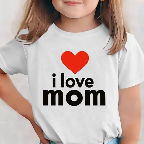 ATOGUTA Girls Gym Shirts Kids Happy Mother’s Day T-Shirt with I Love Mommy Graphic White, Size 3T-15