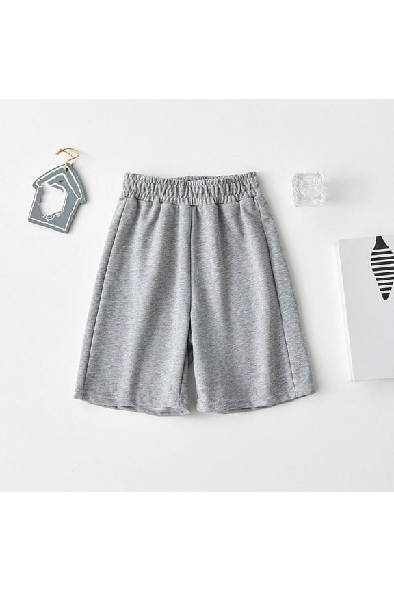 Girls Gym Shorts High Waisted Running Shorts Soccer Gym Sports Active Short for Kids Gray, Size 3-14 Years