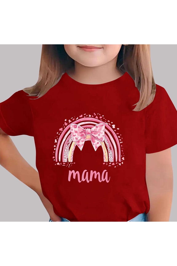 Girls Hawaiian Shirt Kids Happy Mother’s Day T-Shirt with I Love Mommy Graphic Red, Size 3T-15