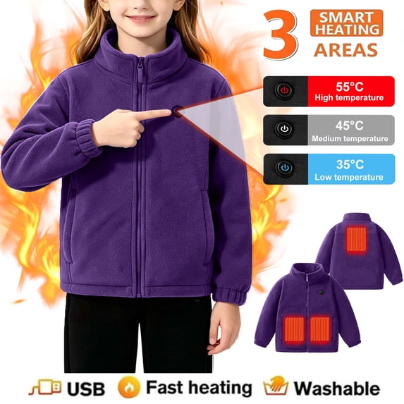 ATOGUTA Girls Heated Jacket Multiple Heating Zones Coat with 3 Heating Levels Winter Outdoor