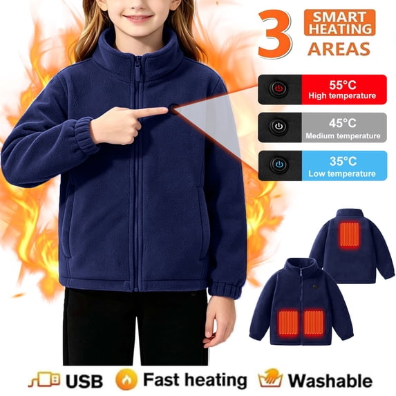 ATOGUTA Girls Heated Jacket Multiple Heating Zones Coat with 3 Heating Levels Winter Outdoor
