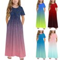 thumbnail image 1 of ATOGUTA Girls Holiday Party Dresses Short Sleeve Stretchy A-Line Sundress Casual Gradient Long Dresses Red, Size 4-14 Years, 1 of 6
