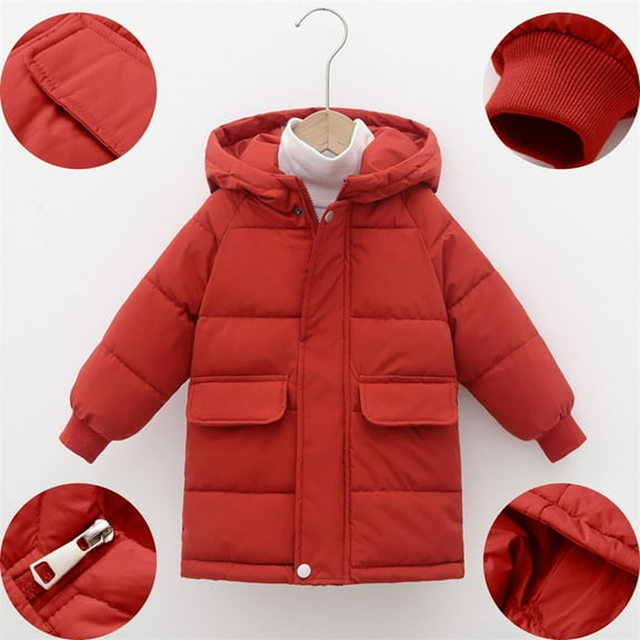 ATOGUTA Girls' Hooded Winter Puffer Jacket Mid Length Down Coat Parka Down Coat Overcoat Size 2T-12, Red