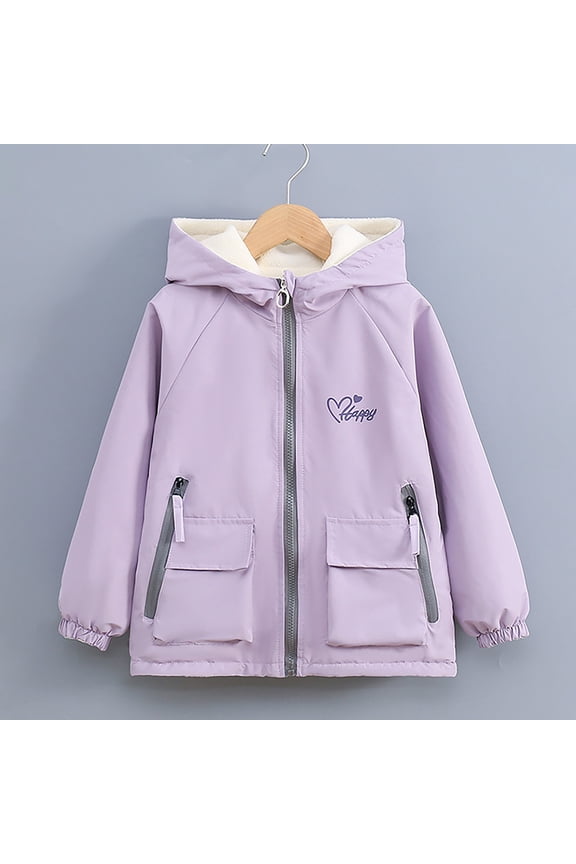 Girls Jacket Coat Lightweight Waterproof Hooded Fleece Lined Raincoat Windbreakers for Kids Size 4T-15, Purple
