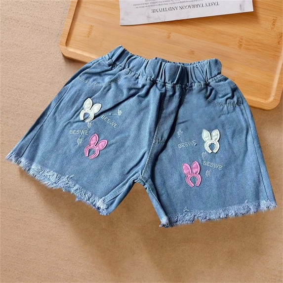 ATOGUTA Girls Jean Shorts High Waisted Straight Leg Summer Jeans Shorts Blue, Size 3T-13