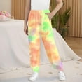 thumbnail image 1 of ATOGUTA Girls Joggers Size 3T-15 Loose High Waist Elastic Waist Trousers Kids Pull-on Lounge Tie Dye Joggers with Pocket Yellow, 1 of 5