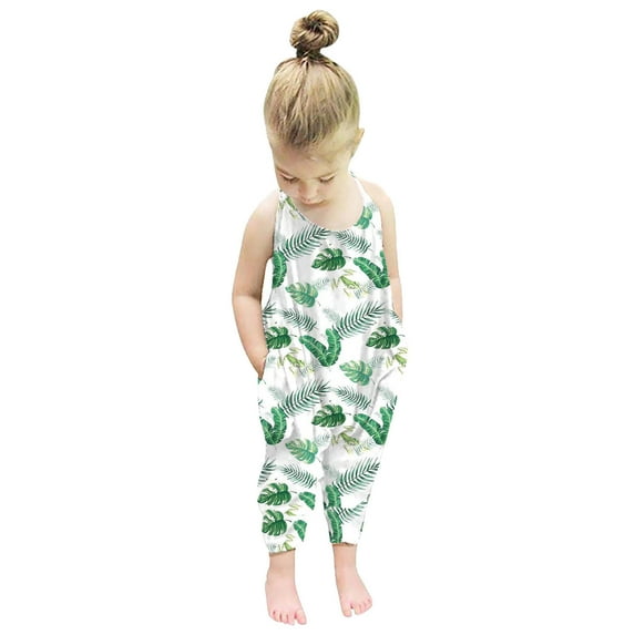 ATOGUTA Girls' Jumpsuits & Rompers Backless Strap Jumpsuit Halter Romper Pants with Pockets 1-5 Years