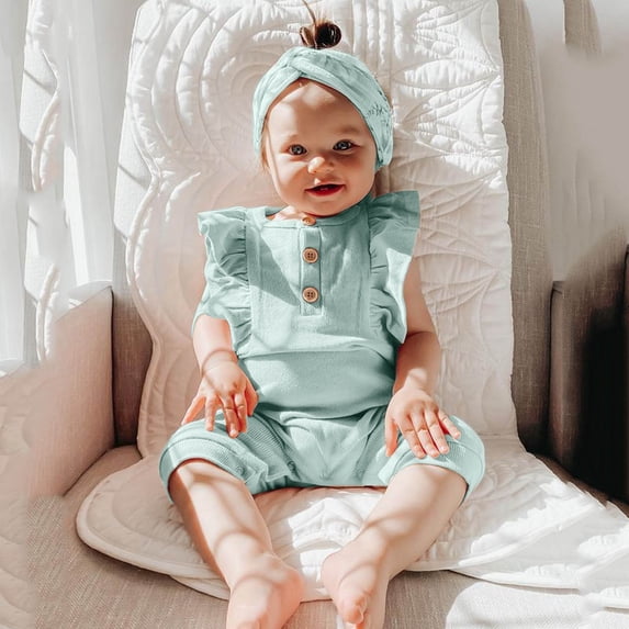 ATOGUTA Girls' Jumpsuits & Rompers Sleeveless Ruffles Romper Jumpsuit with Headbands 3-18 Months