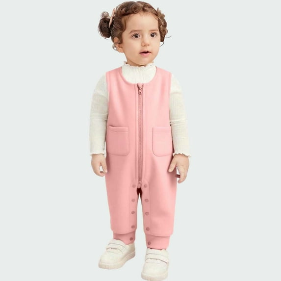 ATOGUTA Girls' Jumpsuits & Rompers Sleeveless Zipper Winter Warm Casual Overalls Long Pants Size 0-3T, Pink