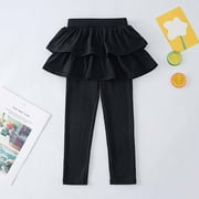 ATOGUTA Girls Leggings Ruffle Skirt School Uniform Pants Kids Clothes Black, Size 3T-8
