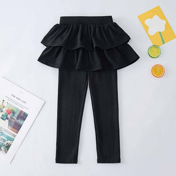 ATOGUTA Girls Leggings Ruffle Skirt School Uniform Pants Kids Clothes Black, Size 3T-8