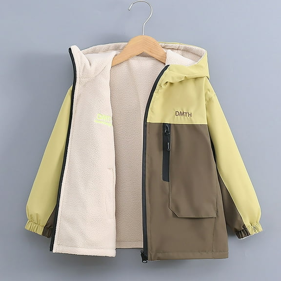 ATOGUTA Girls Light Jacket Lightweight Waterproof Hooded Fleece Lined Raincoat Windbreakers for Kids Size 4T-15, Yellow