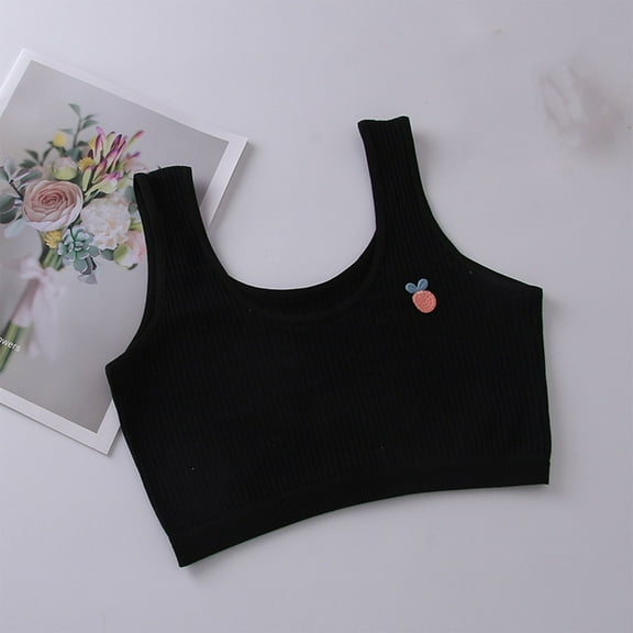 ATOGUTA Girls Long Line Sports Bra Size 9-14 Kids Athletic Seamless Stretchy Crop Tops Dance Yoga Black