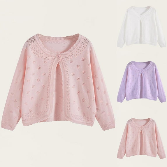 ATOGUTA Girls Long Sleeve Cardigan Sweater Girls Button Closure Knitted Cable Cardigan Size 4T-16, Pink