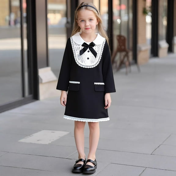ATOGUTA Girls Long Sleeve Dress Fashion Formal Party Dresses Size 3T-13, Black
