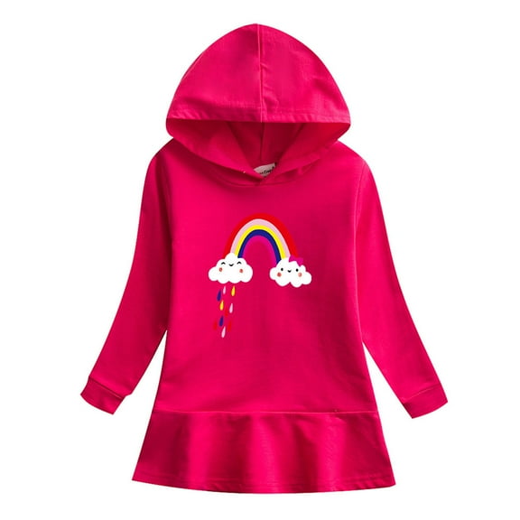 ATOGUTA Girls Long Sleeve Dresses Sweatshirt Dress Kids Casual Hooded Mini Dress Size 2T-8, Hot Pink