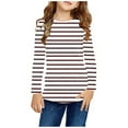 thumbnail image 1 of ATOGUTA Girls Long Sleeve Shirts Brown Long Sleeve Shirts Soft Crewneck Long-Sleeve T-Shirts Striped Tees Size 3T-14, 1 of 5