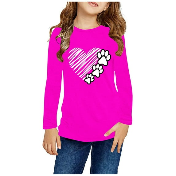 ATOGUTA Girls Long Sleeve Shirts Hot Pink Long Sleeve Shirts Kids Fashion Crewneck Tunic Tops Halloween Shirt Size 3T-14