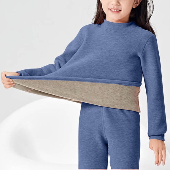 ATOGUTA Girls Long Sleeve Shirts Size 3T-15 Boys Crew Neck School Fleece Base Tees Cute Casual Pullovers Tops Blue