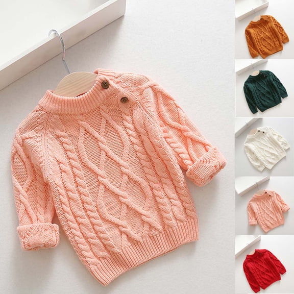 ATOGUTA Girls Long Sleeve Sweater Long Sleeve Cute Warm Crewneck Knit Jumper Tops Size 0-6, Pink