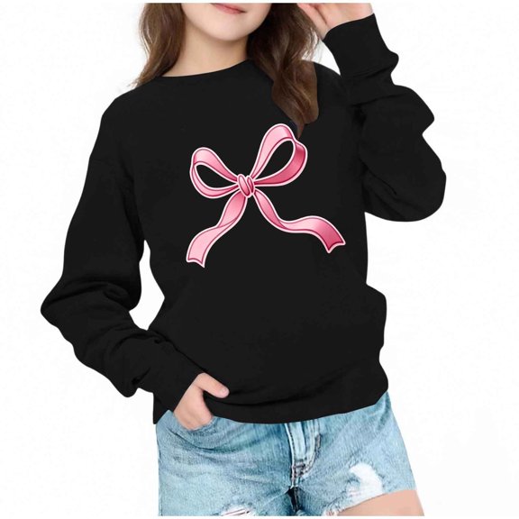 ATOGUTA Girls Long Sleeve Sweatshirts Crewneck Sweatshirt Long Sleeve Drop Shoulder Pullover Tops Size 1T-15, Black
