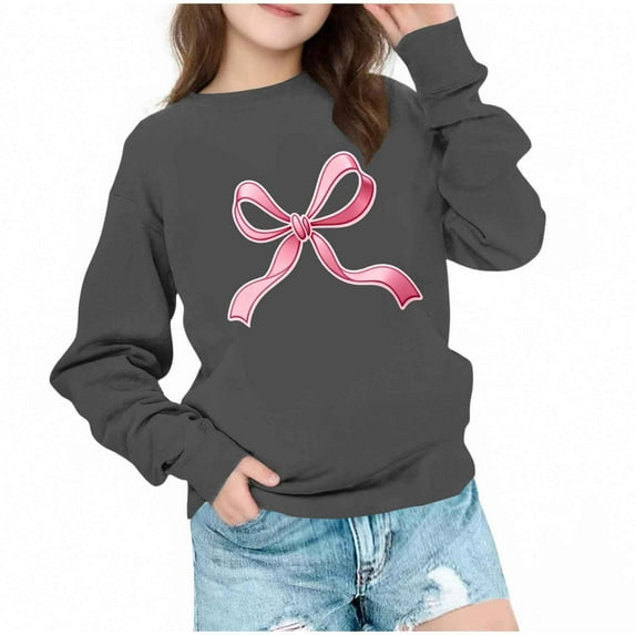 ATOGUTA Girls Long Sleeve Sweatshirts Crewneck Sweatshirt Long Sleeve Drop Shoulder Pullover Tops Size 1T-15, Gray