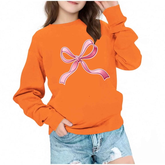 ATOGUTA Girls Long Sleeve Sweatshirts Crewneck Sweatshirt Long Sleeve Drop Shoulder Pullover Tops Size 1T-15, Orange