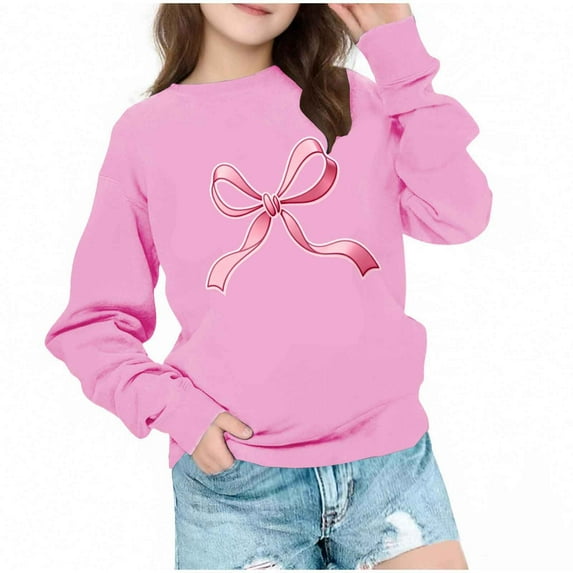 ATOGUTA Girls Long Sleeve Sweatshirts Crewneck Sweatshirt Long Sleeve Drop Shoulder Pullover Tops Size 1T-15, Pink
