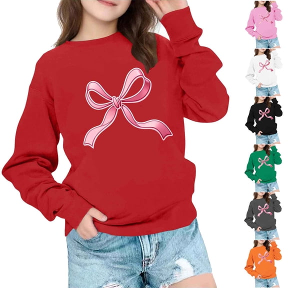 ATOGUTA Girls Long Sleeve Sweatshirts Crewneck Sweatshirt Long Sleeve Drop Shoulder Pullover Tops Size 1T-15, Red