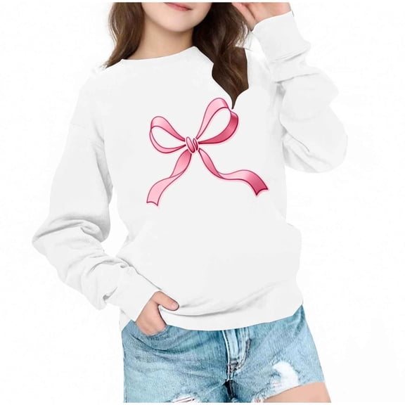 ATOGUTA Girls Long Sleeve Sweatshirts Crewneck Sweatshirt Long Sleeve Drop Shoulder Pullover Tops Size 1T-15, White